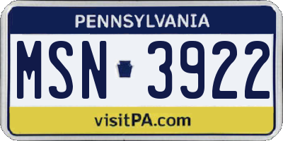 PA license plate MSN3922
