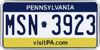 PA license plate MSN3923