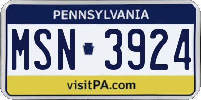 PA license plate MSN3924