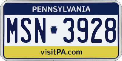 PA license plate MSN3928