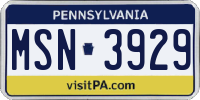 PA license plate MSN3929