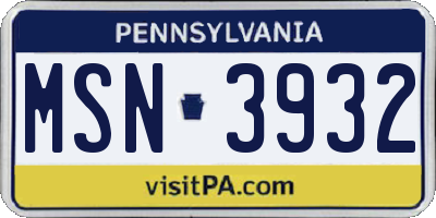 PA license plate MSN3932