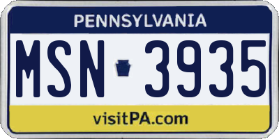 PA license plate MSN3935