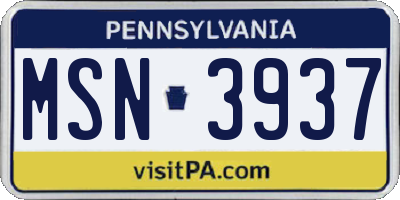PA license plate MSN3937