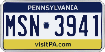 PA license plate MSN3941
