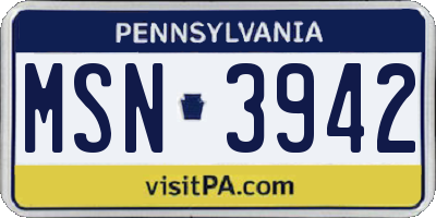 PA license plate MSN3942