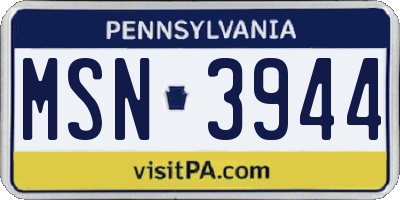 PA license plate MSN3944