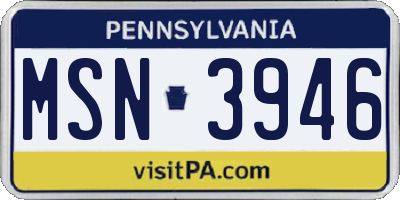 PA license plate MSN3946