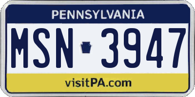 PA license plate MSN3947