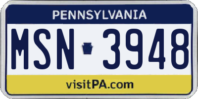 PA license plate MSN3948