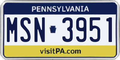 PA license plate MSN3951