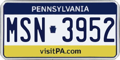 PA license plate MSN3952