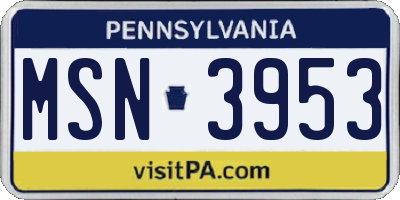 PA license plate MSN3953