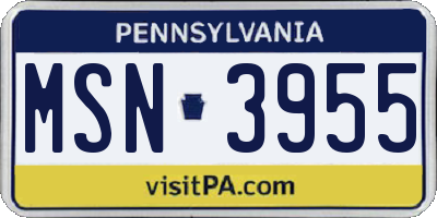 PA license plate MSN3955