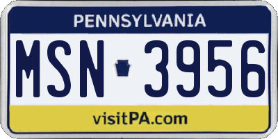 PA license plate MSN3956