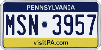 PA license plate MSN3957