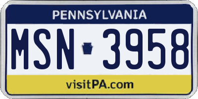PA license plate MSN3958