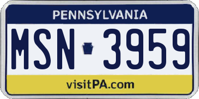 PA license plate MSN3959