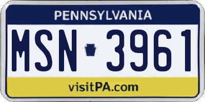 PA license plate MSN3961
