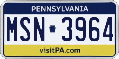 PA license plate MSN3964