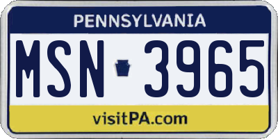 PA license plate MSN3965
