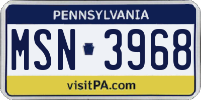 PA license plate MSN3968