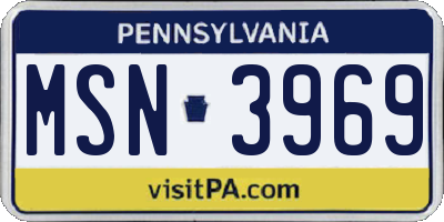 PA license plate MSN3969