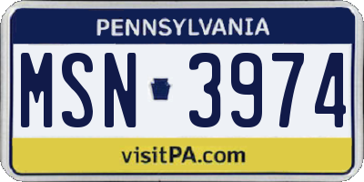 PA license plate MSN3974