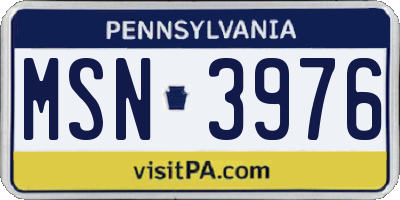 PA license plate MSN3976