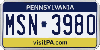 PA license plate MSN3980