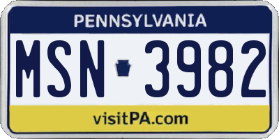 PA license plate MSN3982
