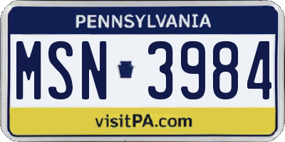 PA license plate MSN3984