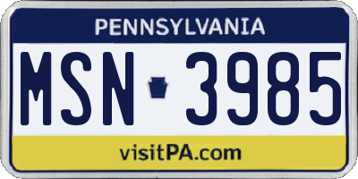 PA license plate MSN3985