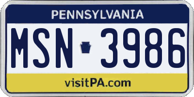 PA license plate MSN3986