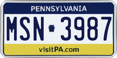 PA license plate MSN3987