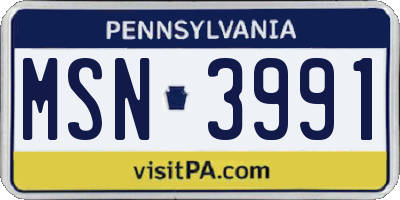 PA license plate MSN3991