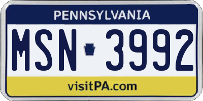 PA license plate MSN3992