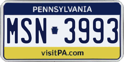 PA license plate MSN3993