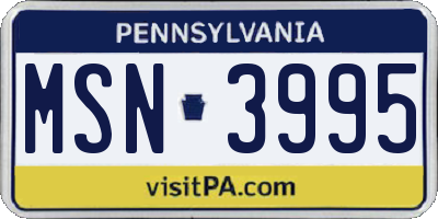 PA license plate MSN3995