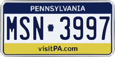 PA license plate MSN3997