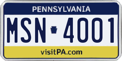 PA license plate MSN4001