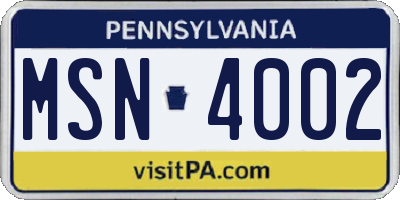 PA license plate MSN4002