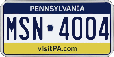 PA license plate MSN4004