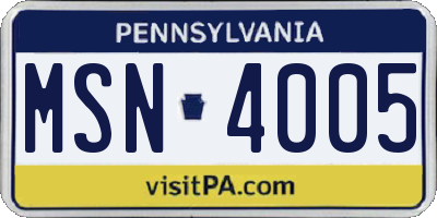 PA license plate MSN4005