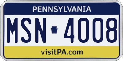 PA license plate MSN4008