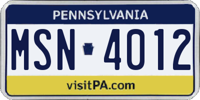 PA license plate MSN4012
