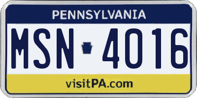 PA license plate MSN4016
