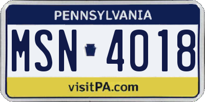 PA license plate MSN4018