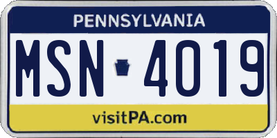 PA license plate MSN4019