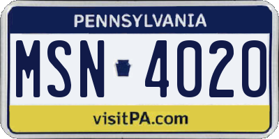 PA license plate MSN4020